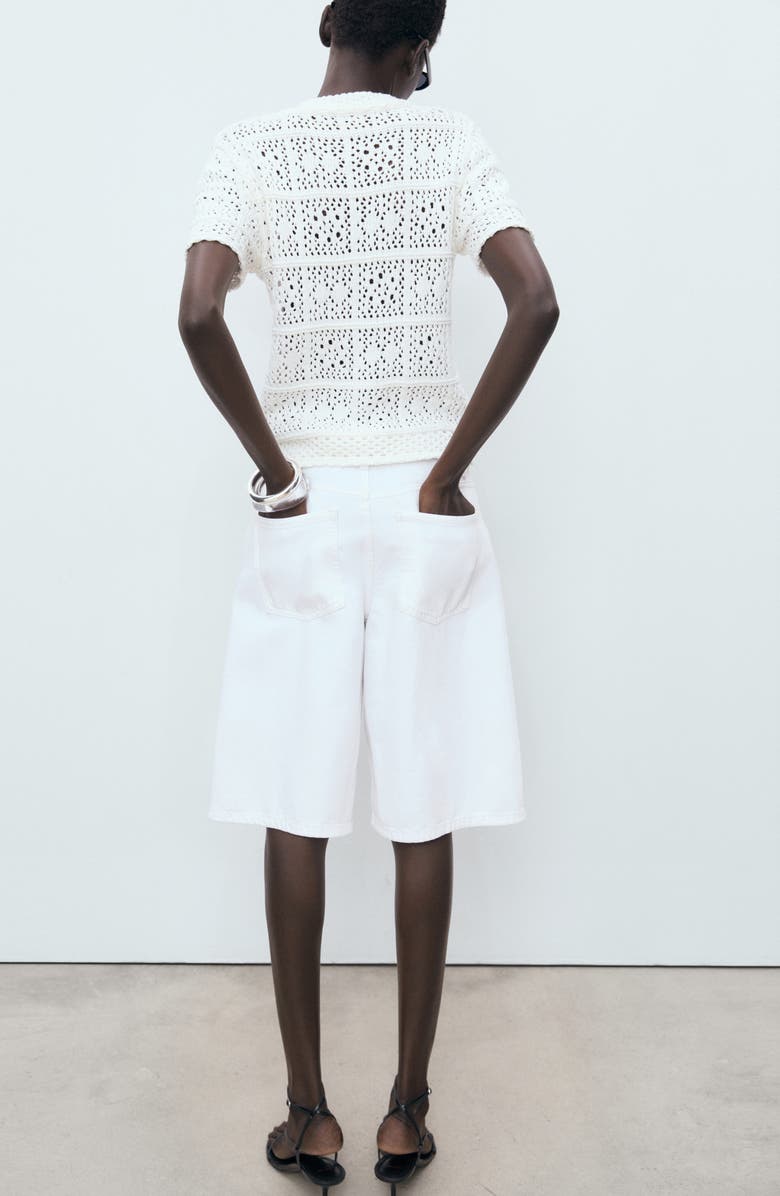 MANGO Open Stitch Short Sleeve Cardigan, Alternate, color, White