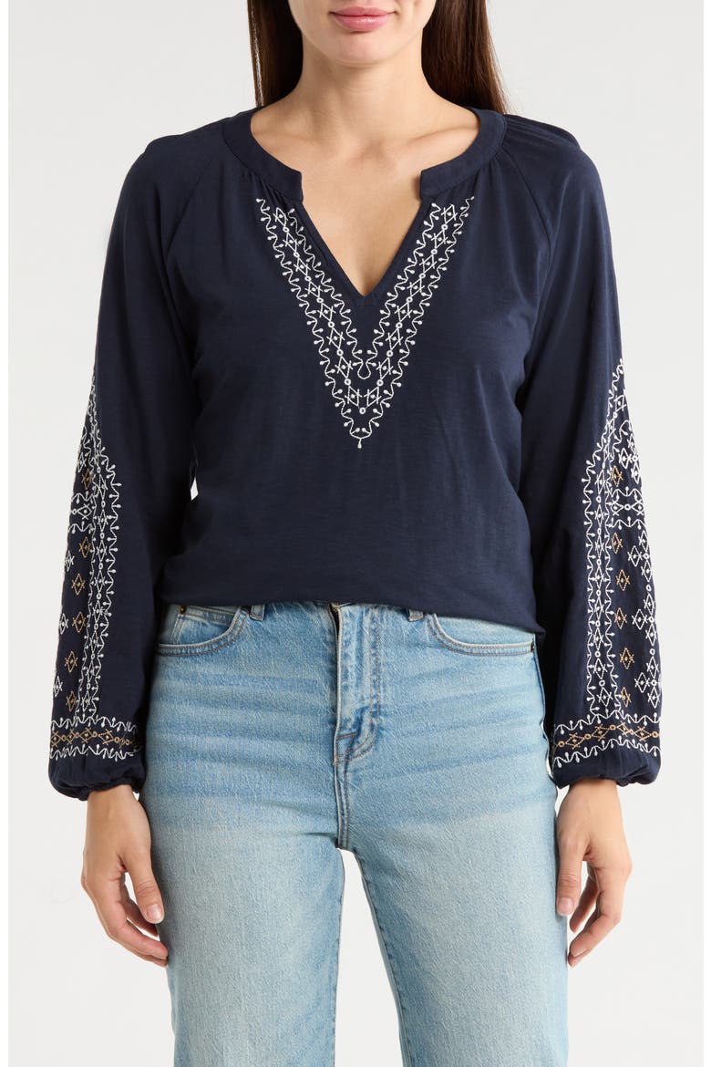 Solstice Embroidered Cotton Blouse, Main, color, DARK INDIGO