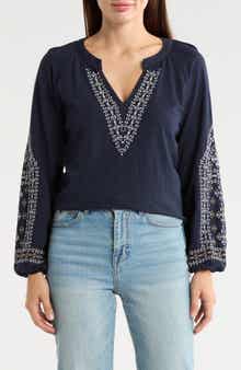 NIC+ZOE Solstice Embroidered Cotton Blouse