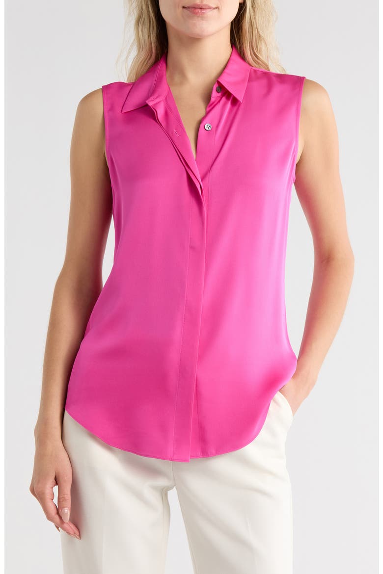Tanelis Sleeveless Silk Button-Up Shirt, Main, color, CARNATION