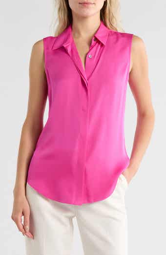 Theory Tanelis Sleeveless Silk Button-Up Shirt