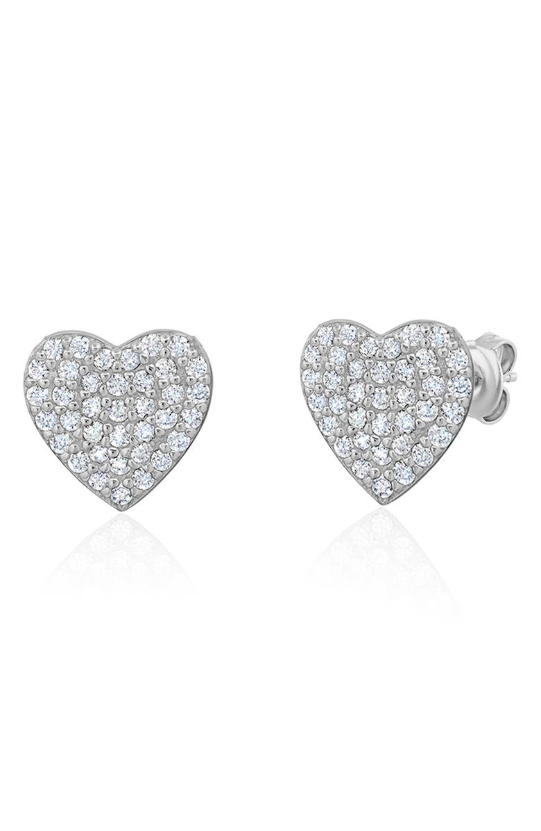 Crislu Pavé Cubic Zirconia Heart Stud Earrings, Main, color, Pure Platinum/ Clear Stone