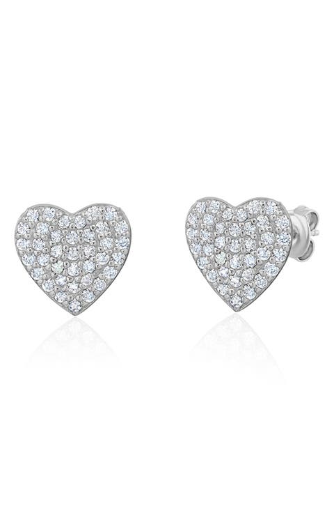 Pavé Cubic Zirconia Heart Stud Earrings