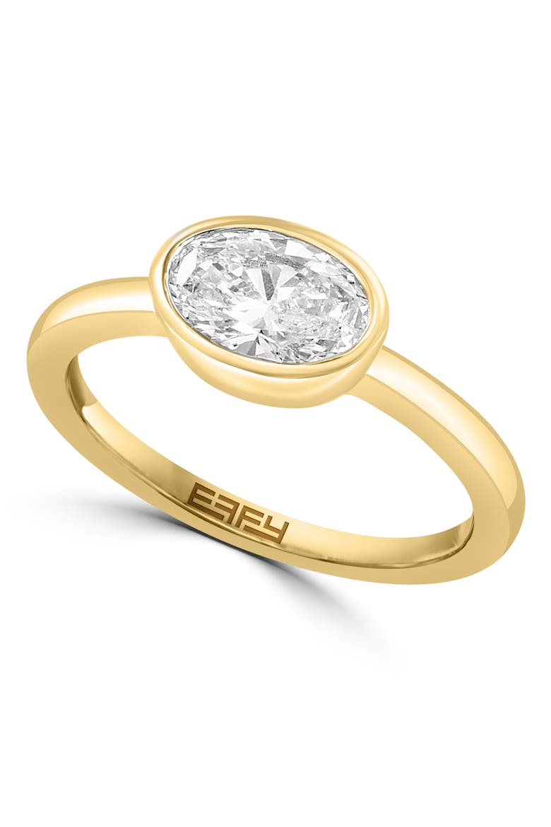 14K Yellow Gold Lab Grown Diamond Oval Solitaire Ring, Main, color, Hematite and FW Blush Pearl