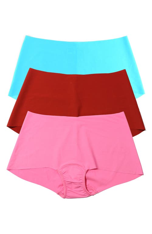 Hanky Panky Breathe Assorted 3-Pack Boyshorts in Pacific Blue/taffy/tomato 