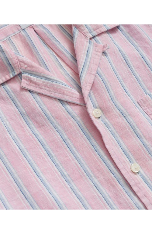 Brooks Brothers Stripe Linen Camp Shirt In Pink Arch Ivy Stripe