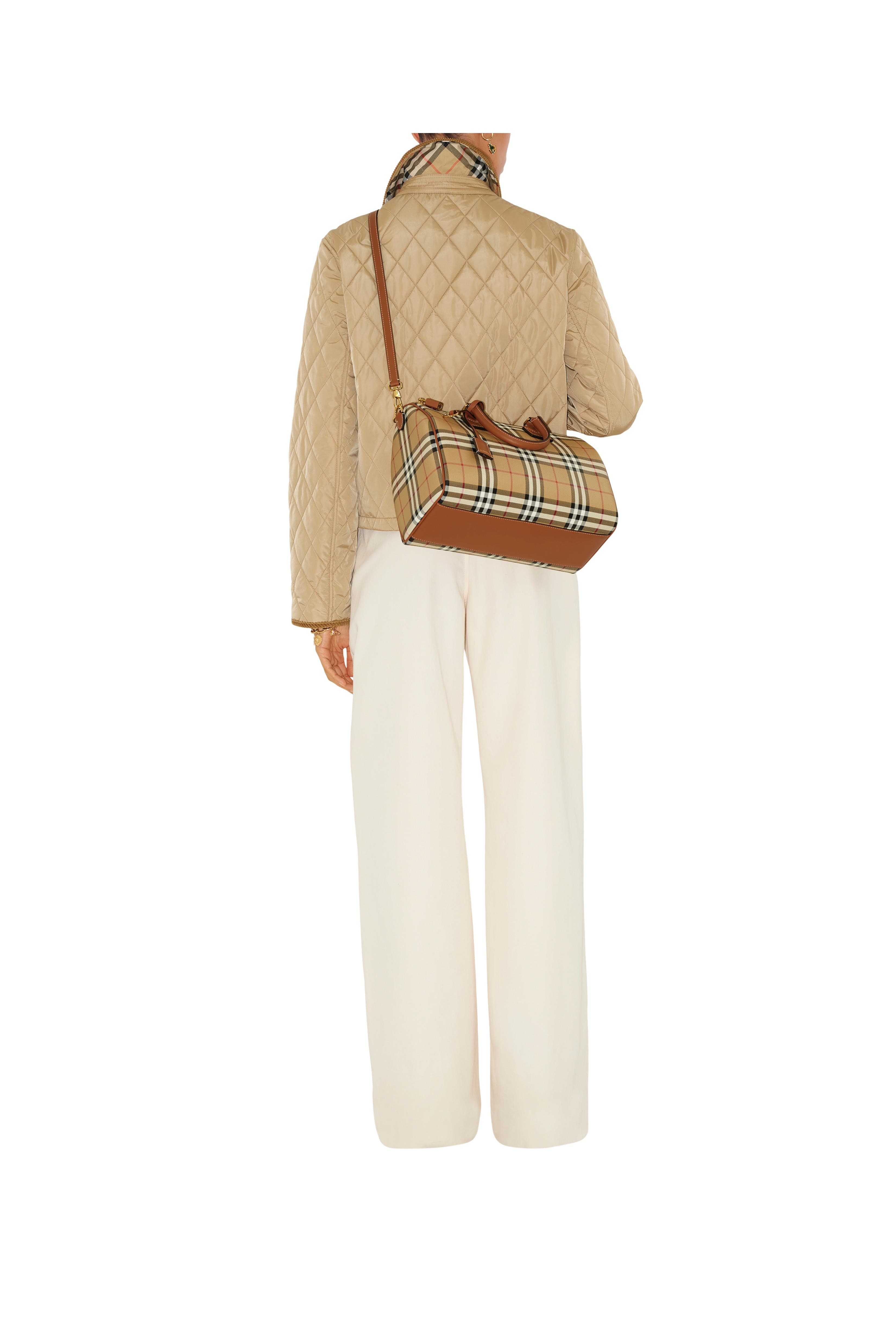 Burberry Medium Check Bowling Bag, Alternate, color, Archive Beige/Briar Brown