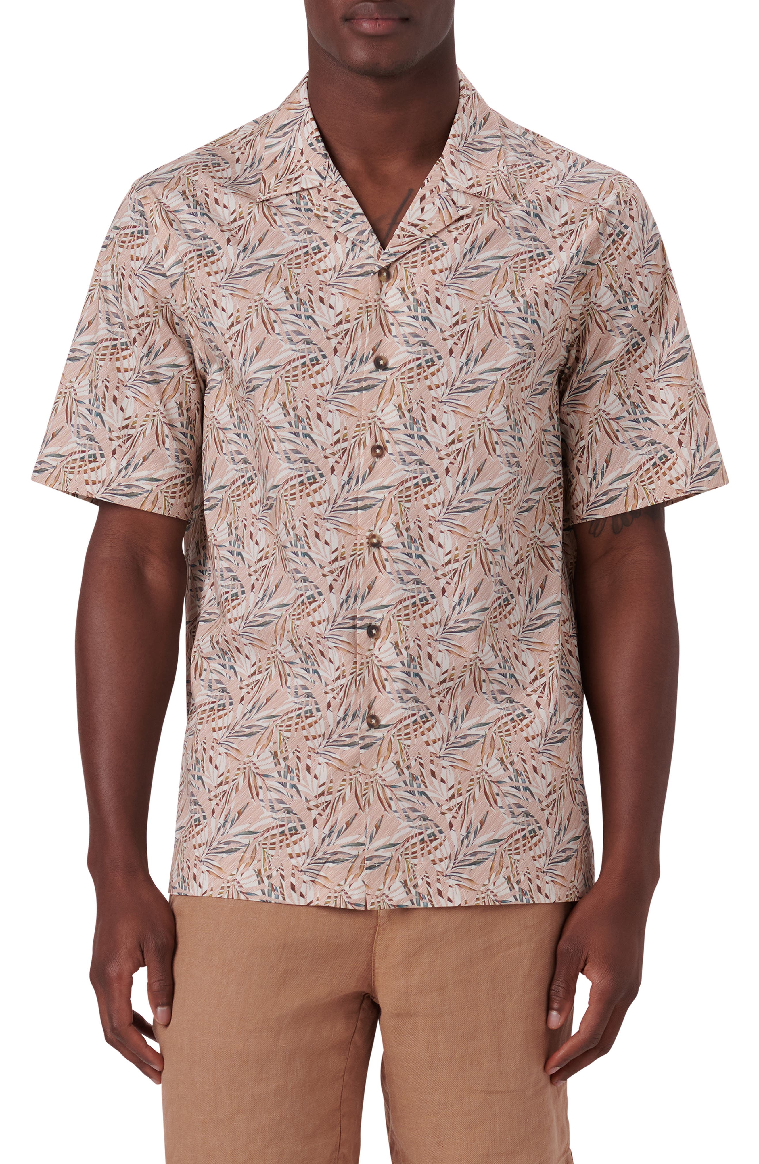 Bugatchi Shaped Fit Short Sleeve Button-Up Camp Shirt