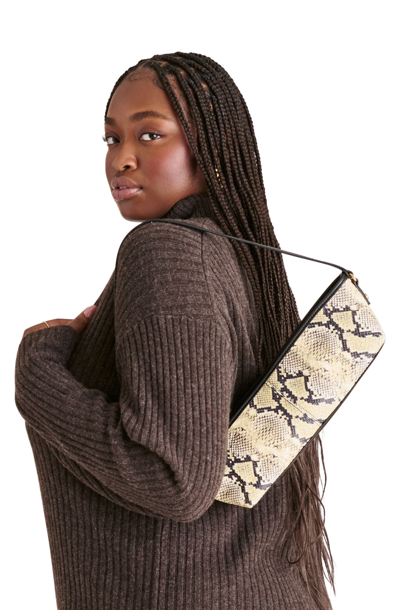 Dolce Vita Savii Snakeskin Embossed Faux Leather Shoulder Bag, Alternate, color, Black/ White