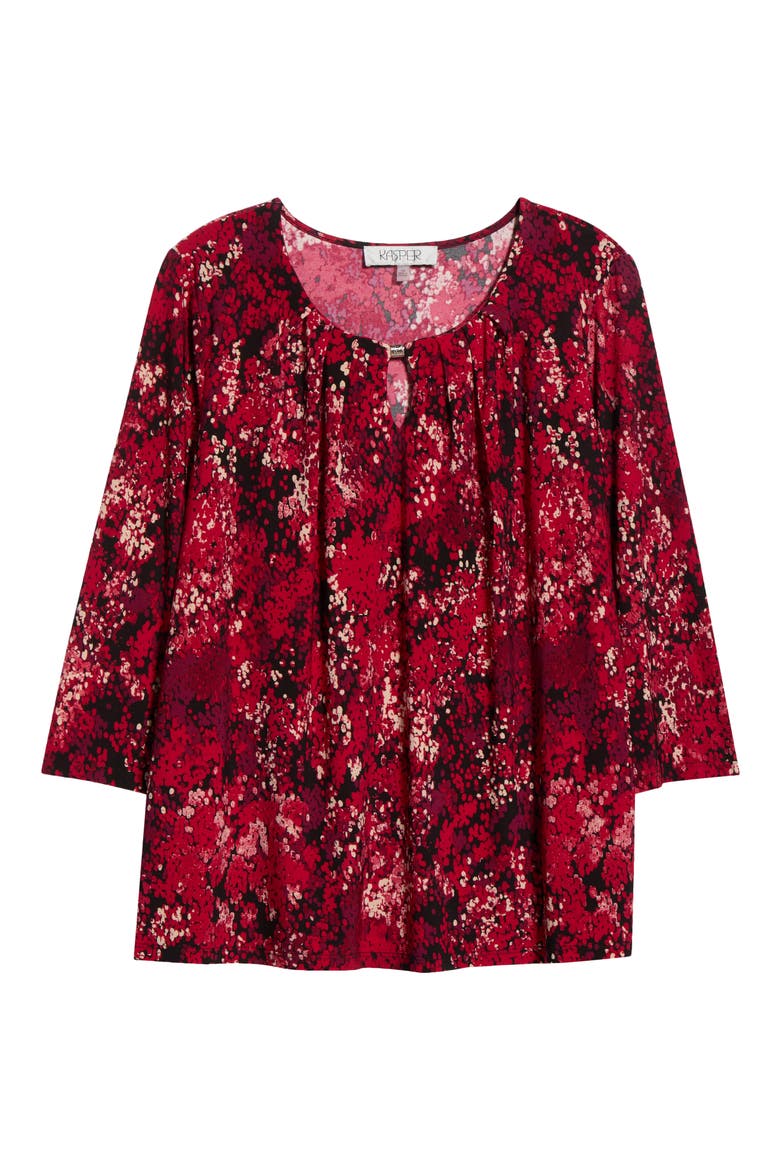Pleated Three-Quarter Sleeve Top, Alternate, color, RED/ BLACK MULTI