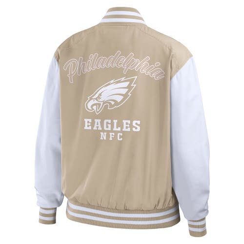 Wear By Erin Andrews Tan Philadelphia Eagles Tonal Full-zip Bomber Jacket In Neutral