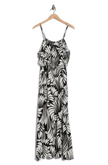 Area Stars Fan Print Cold Shoulder Maxi Dress In Black