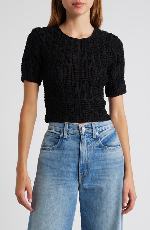 Janet Texture Puff Sleeve Crop Top
