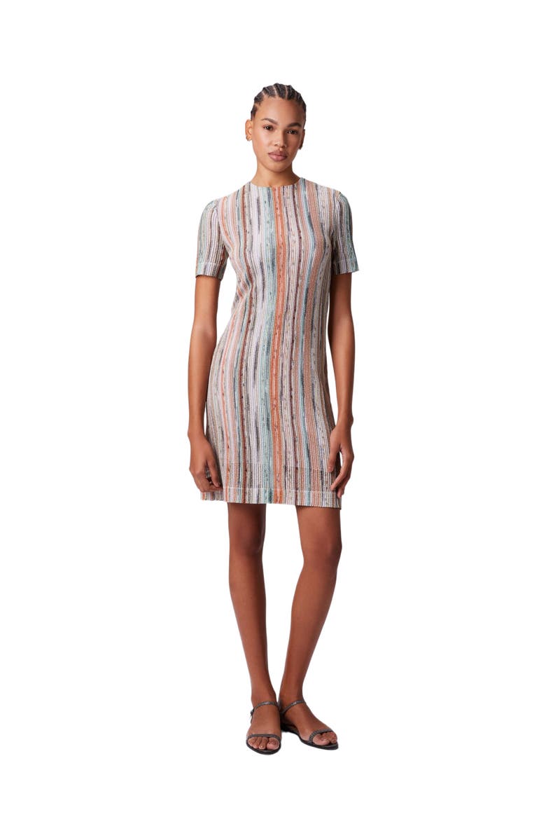 Missoni Short-sleeved Mini-dress In Striped Lamé Slub Viscose, Main, color, Orange Multi