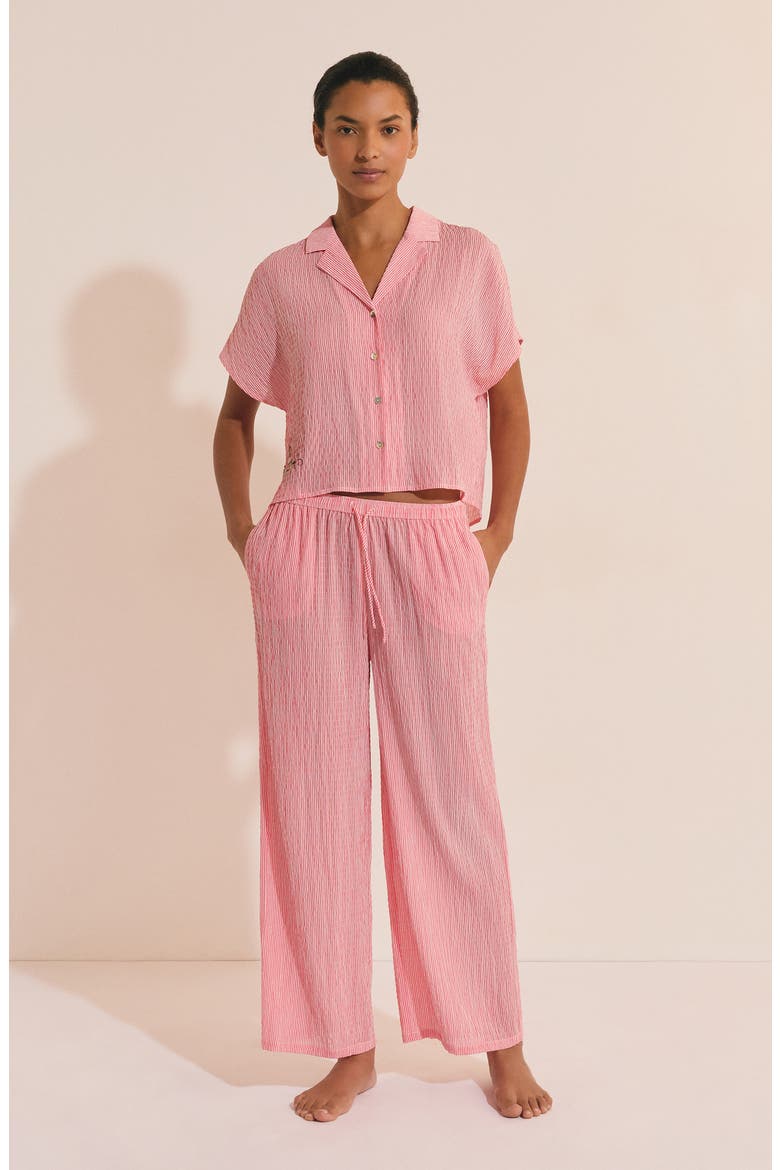 Oselia Stripe Short Sleeve Chemise Button-Up Pajama Shirt, Alternate, color, IMP FOND ROSE