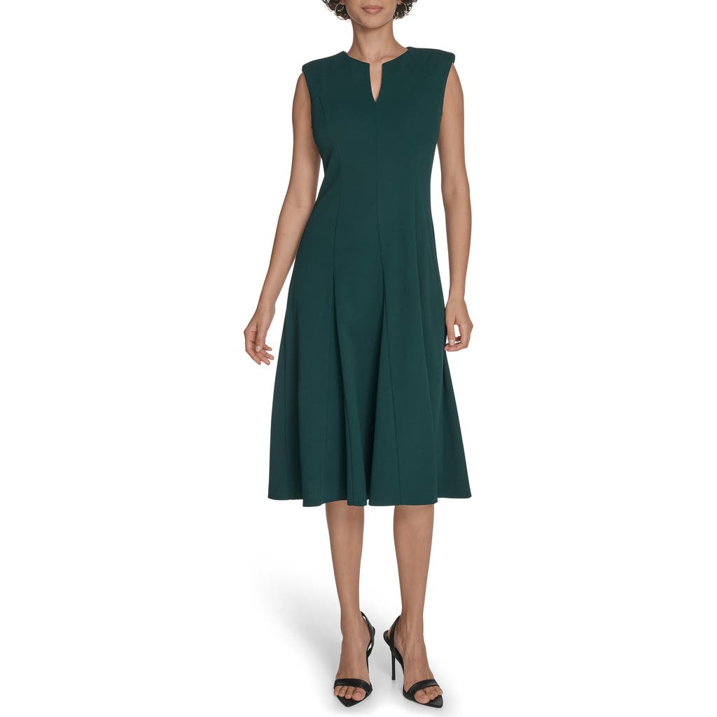 Calvin Klein Sleeveless A-line Midi Dress In Green