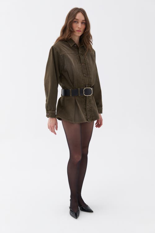 Nocturne Belted Mini Shirt Dress In Khaki