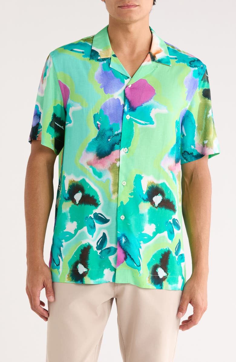Bugatchi Jackson Short Sleeve Button-Up Shirt, Main, color, Paradise