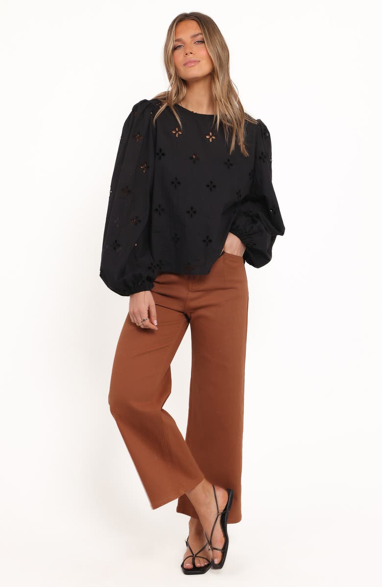 Petal & Pup Aggie Embroidered Eyelet Balloon Sleeve Top, Alternate, color, Black