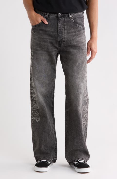 Traced Gothic Wordmark High Waist Relaxed Straight Leg Jeans