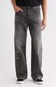 Traced Gothic Wordmark High Waist Relaxed Straight Leg Jeans