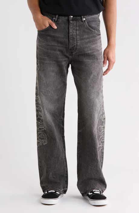 Traced Gothic Wordmark High Waist Relaxed Straight Leg Jeans