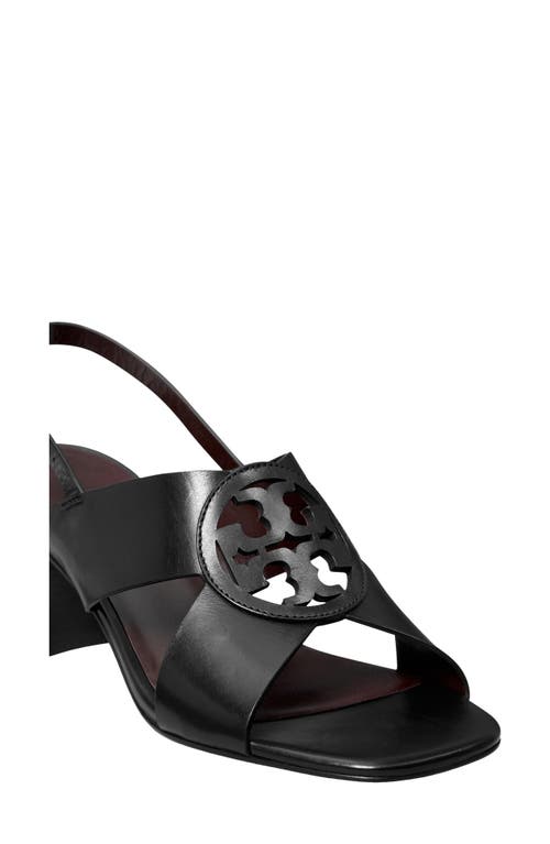 Tory Burch Miller Leather Logo Slingback Sandals In Perfect Black