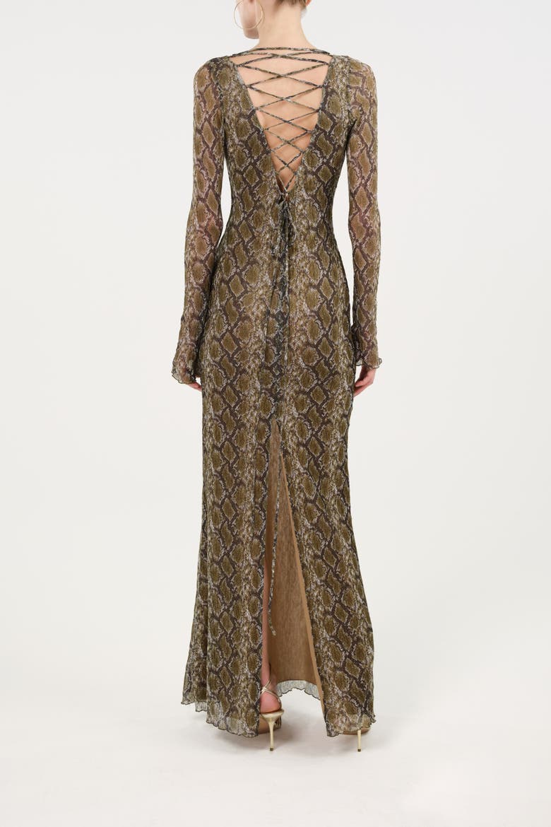 Snake Print Ring Detail Long Sleeve Maxi Dress, Alternate, color, Multi-Colored