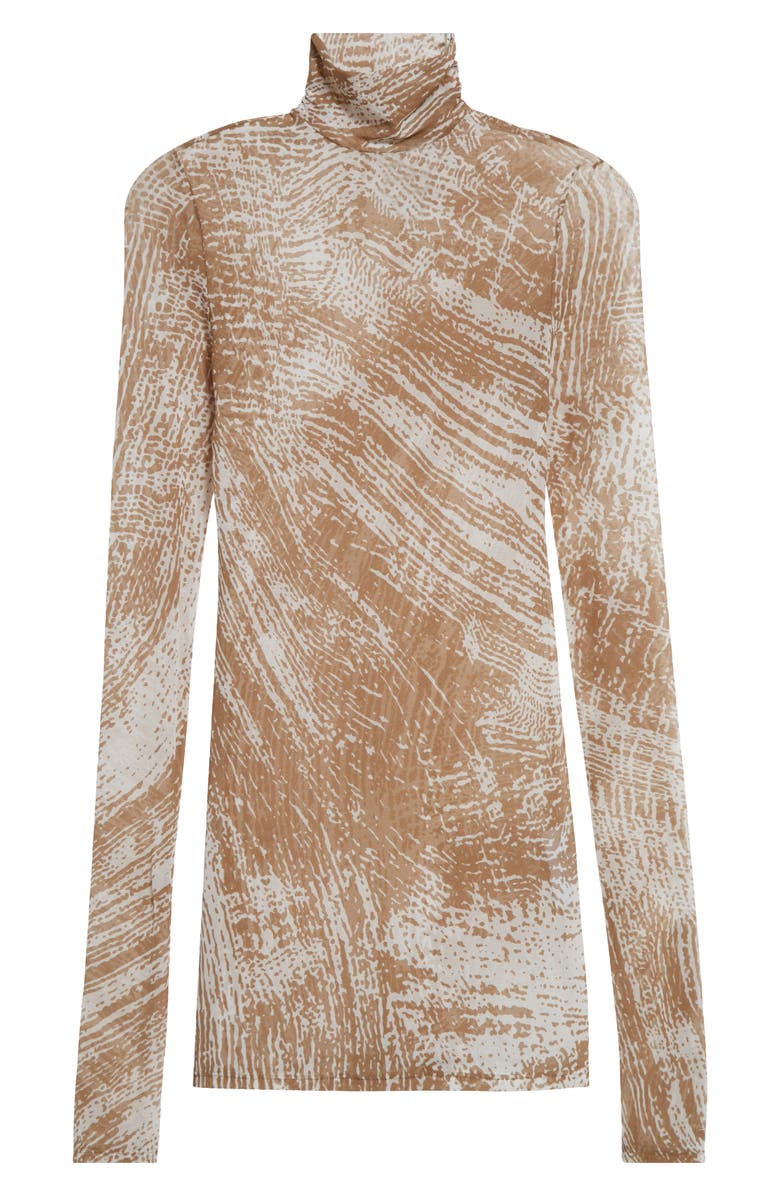 Proenza Schouler Rio Mock Neck Long Sleeve Tulle Top, Alternate, color, Wood