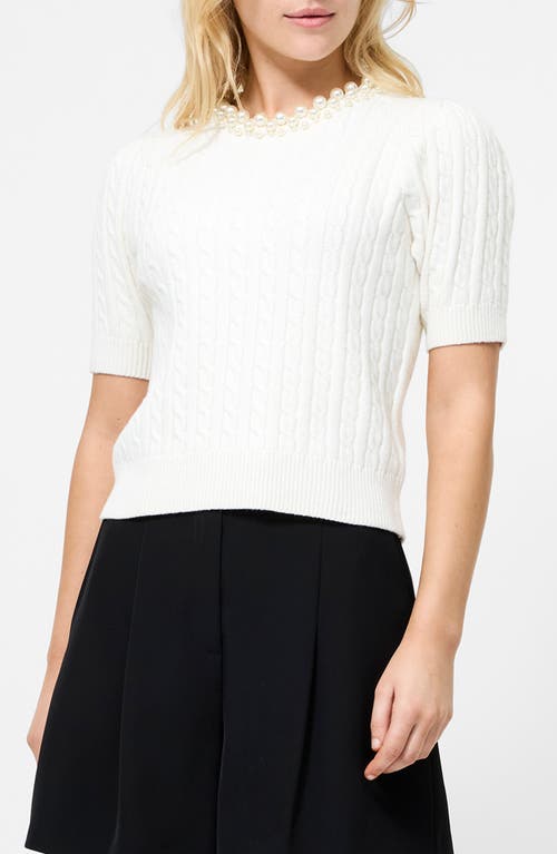 French Connection Embellished Short Sleeve Sweater In White