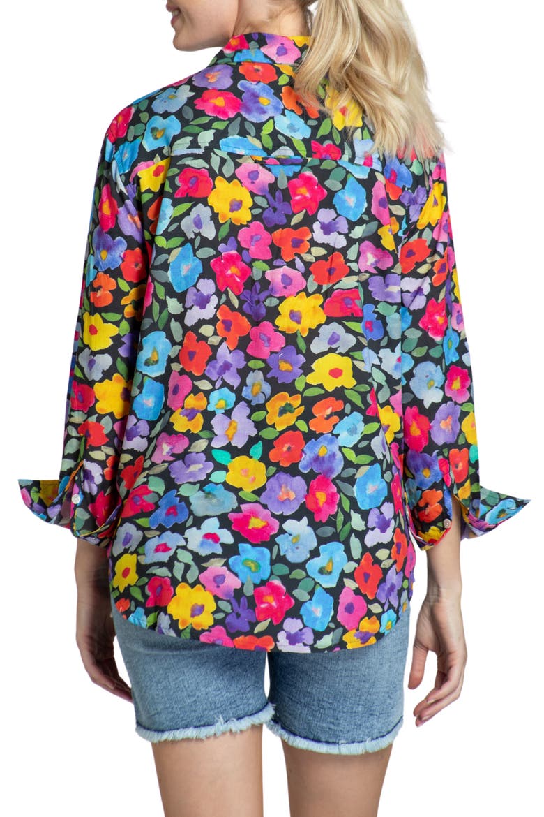 Oversize Feather Print Button-Up Shirt, Alternate, color, PINK MULTI