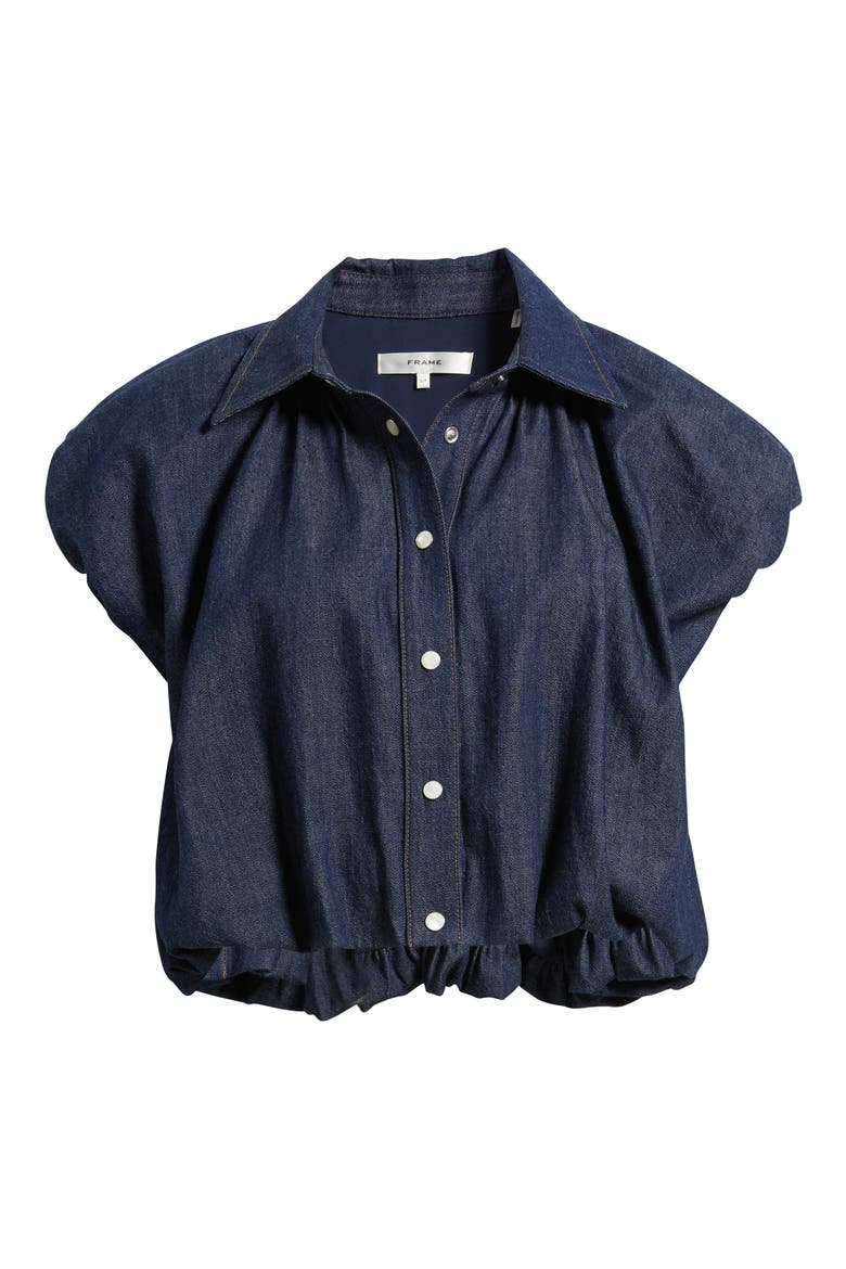 The Shell Denim Puff Sleeve Crop Top, Alternate, color, PUZZLE