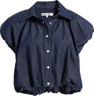 FRAME The Shell Denim Puff Sleeve Crop Top