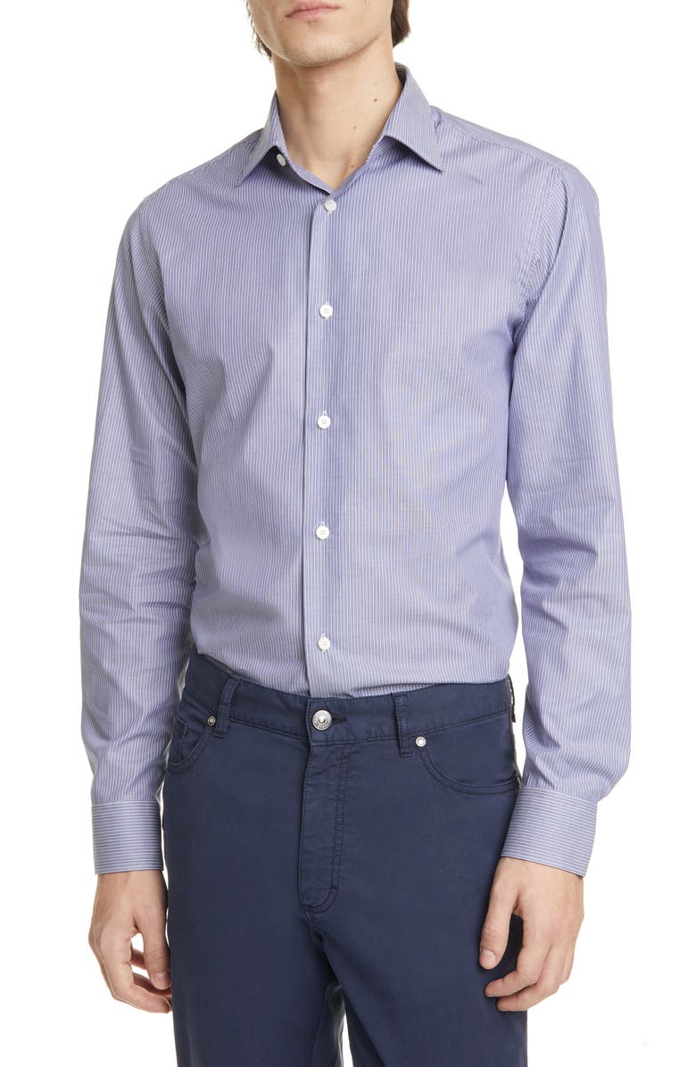 Z Zegna Extra Slim Fit Stripe Stretch Button-Up Shirt, Main, color,