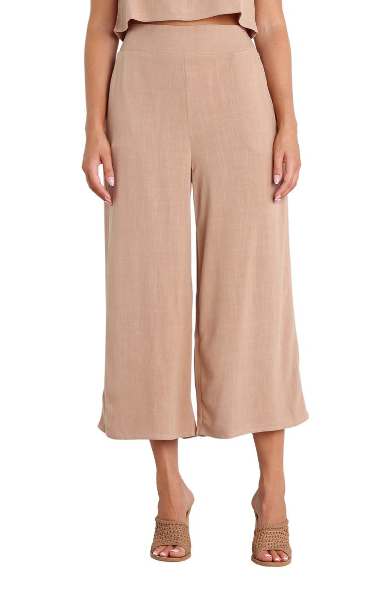 Nicola Crop Wide Leg Linen Blend Pants, Main, color, BROWN