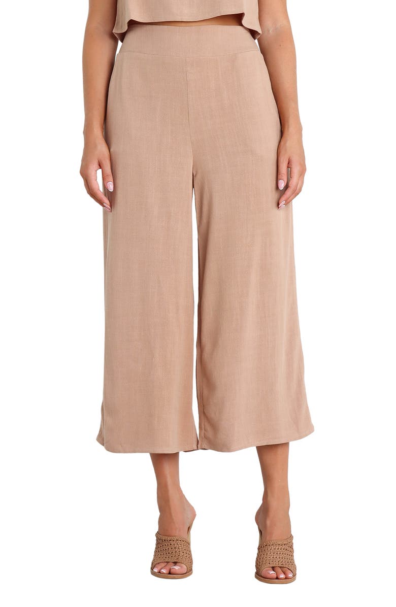 Petal & Pup Nicola Crop Wide Leg Linen Blend Pants, Main, color, Brown