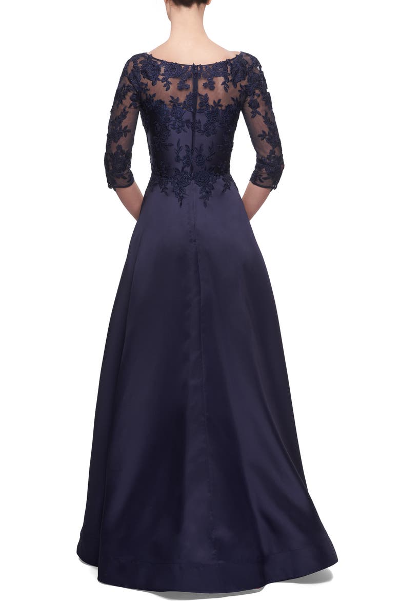 Lace & Mikado A-Line Gown, Alternate, color, NAVY