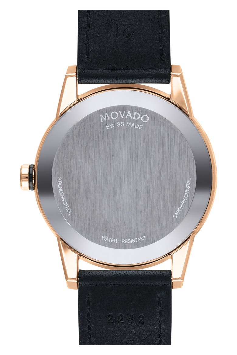 Leather Strap Watch, 42mm, Alternate, color, BLACK/ ROSE GOLD