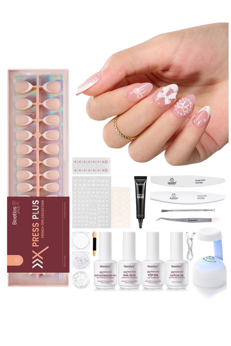 French Tip Gel Press On Nail Starter Kit Short Almond, Alternate, color, None