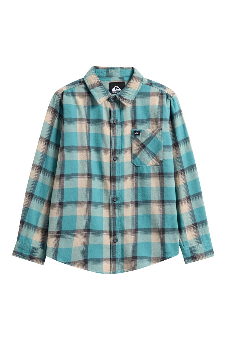 Kids' Porter Plaid Cotton Flannel Button-Up Overshirt, Main, color, DUSTY TURQUOISE
