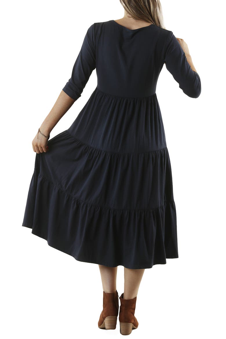Tiered Maternity/Nursing Midi Dress, Alternate, color, NAVY