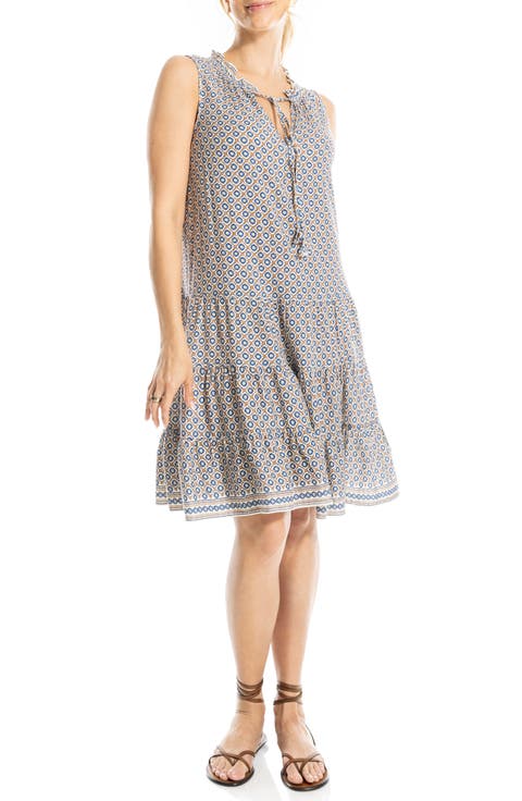 Floral Split Neck Tiered Dress