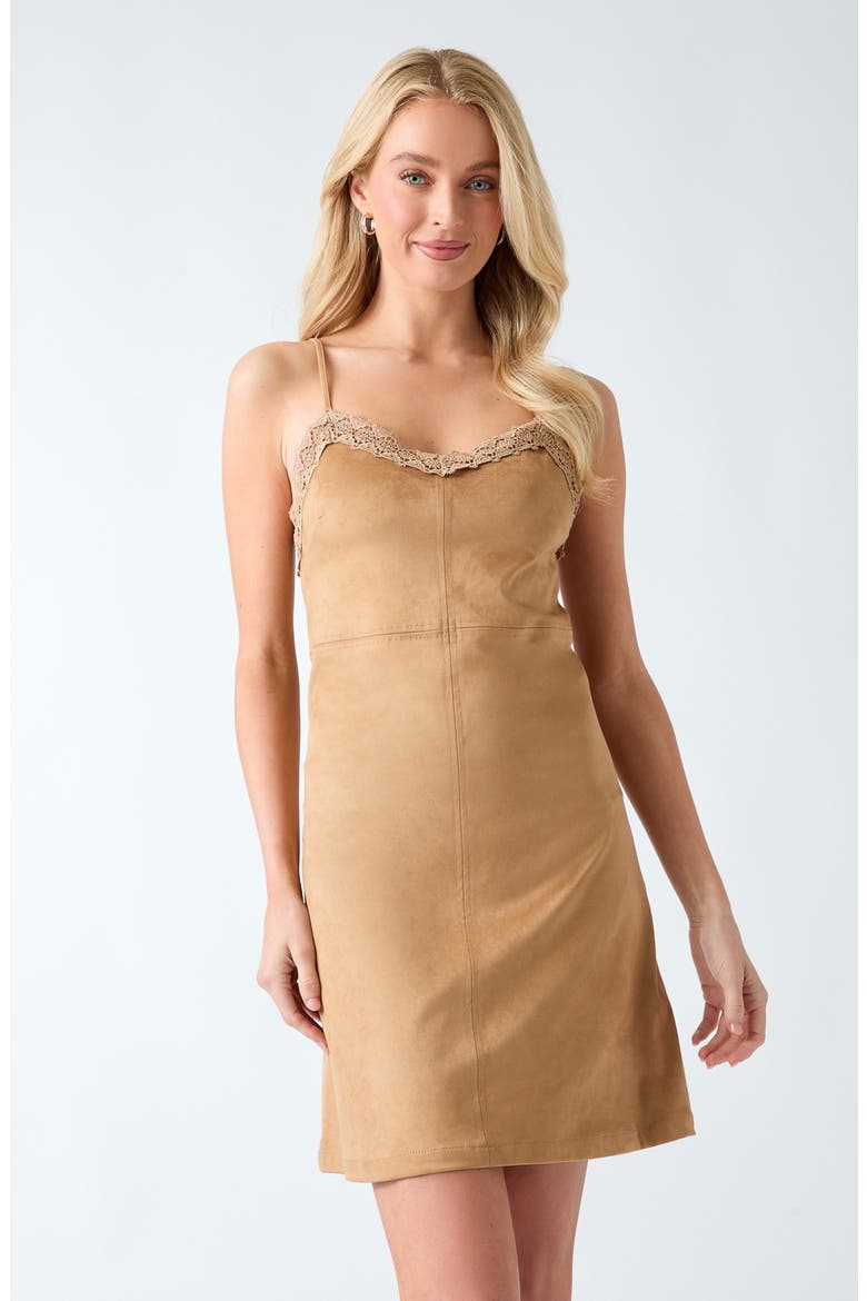 Flaminia Faux Suede Minidress, Alternate, color, DARK BIEGE