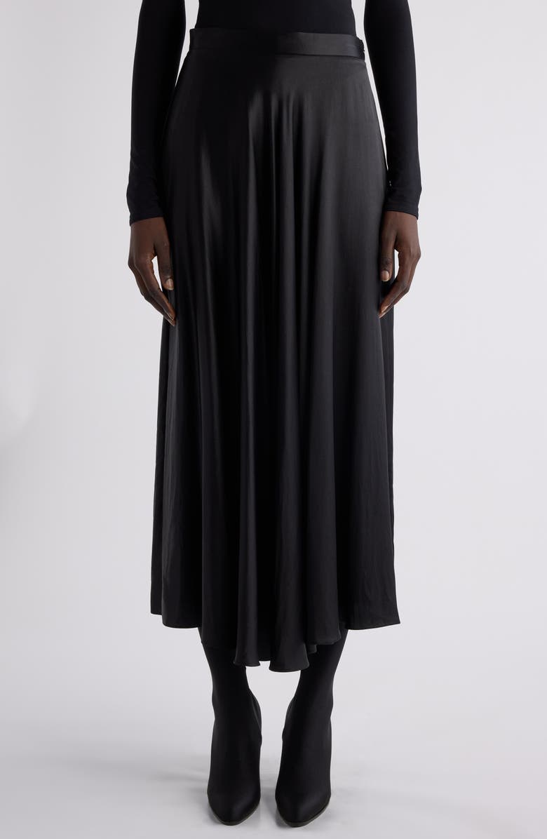 Asymmetric Satin Midi Skirt