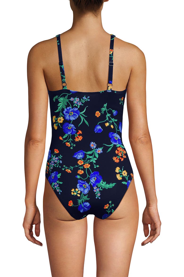 Sweetheart Underwire Wrap One Piece Swimsuit, Alternate, color, Navy/Tossed Poppy Floral