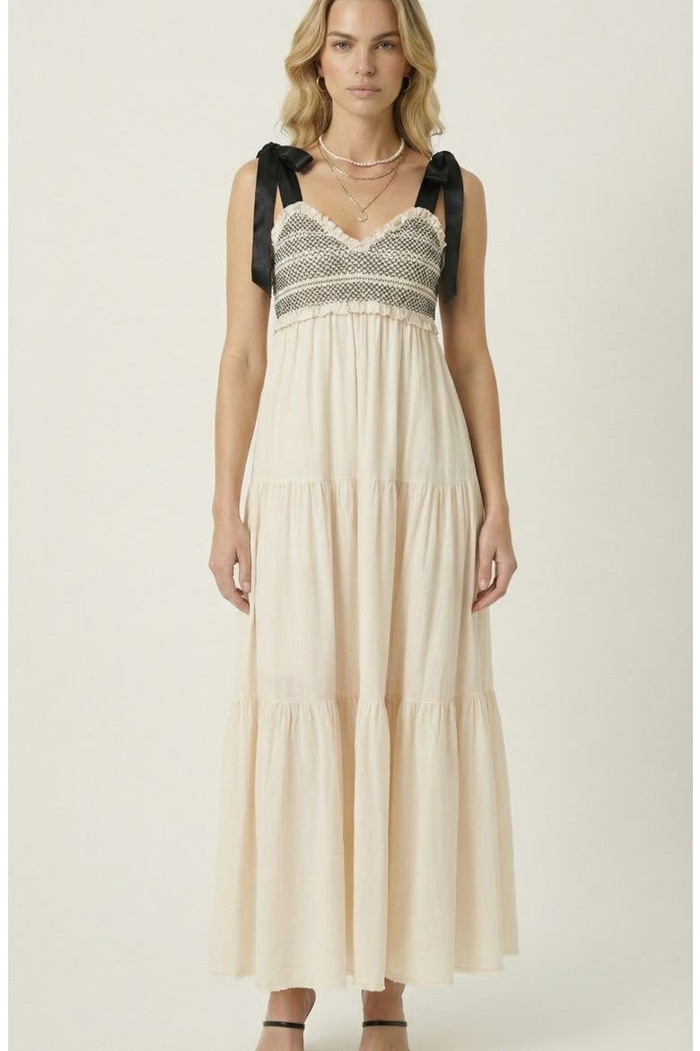 Smocked Lace-Trim Maxi Dress, Main, color, Ivory