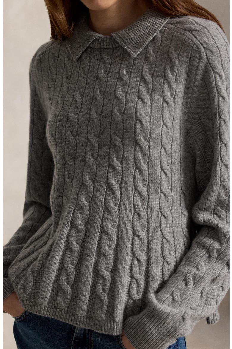 Cable Knit Wool and Cashmere Sweater, Alternate, color, OUTPOST GRAY HEATHER