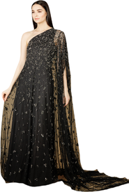 LARA New York One Shoulder Cape Sleeve Gown