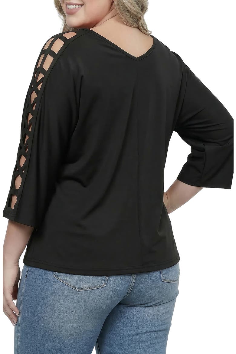 Cutout Sleeve V-Neck Top, Alternate, color, BLACK