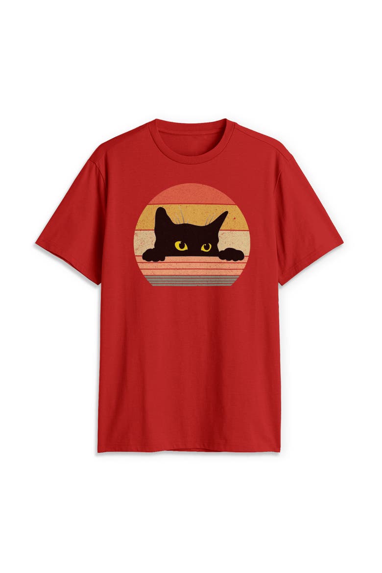 Men's Retro Stripes Cat Short Sleeve Graphic T-Shirt, Alternate, color, Red